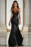 Dark Green Mermaid Spaghetti Straps Satin Long Gala Dress