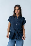 Darian Striped Button Up in Navy
