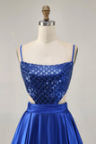 Sparkly Royal Blue A Line Cut Out Sequins Short Homecoming Dress