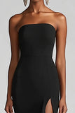 Black Strapless Mermaid Long Formal Dress With Slit