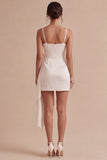 White Spaghetti Straps Bodycon Mini Dress with Giant Bow