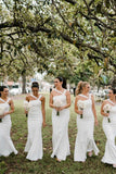 White Bow Back Mermaid Long Bridesmaid Dress