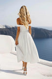 White A Line Off the Shoulder Asymmetrical Graduation Dress