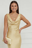 Champagne Mermaid Cowl Neck Satin Maxi Dress