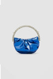 Womens Rhinestone Handle Metallic Slouchy Evening Clutch Bags