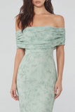Dusty Sage Floral Mermaid Off the Shoulder Wedding Guest Dress