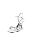Simple Single Strap Beaded Satin Stiletto Sandals