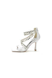 Beaded Square Open Toe Ankle Strap Satin Stiletto Heels