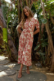Lia Floral Midi Dress in Rust