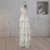 A Line Beige Multi Tiered Ruffles Wedding Dresses