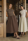 Lorie Mixed Media Maxi Dress in Brown