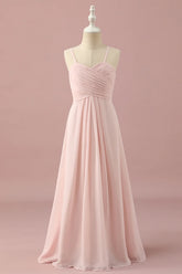 Light Pink A Line Spaghetti Straps Floor Length Chiffon Junior Bridesmaid Dress