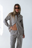 Hailey Striped Button Up in Beige
