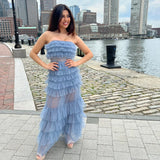 Georgia Maxi Dress Smoky Blue Ruffle Tulle Dress With Sheer Detail