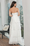 A Line Strapless Tiered Long Chiffon Maxi White Dress