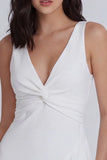 Ivory V Neck Twist Front Bodycon Mini Dress