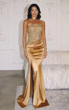 Stetson Sequin Satin Strapless Gown With Choker