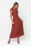 Carolina Pleated Maxi Dress in Brick