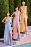 Ingrid Gown Strapless Shimmer Chiffon Dress with Scarf