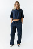 Melody Pinstripe Wide Leg Pants in Navy