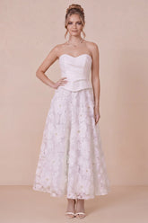 White A Line Floral Sweetheart Engagement Dress