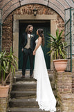 Boho A Line V Neck Chiffon Wedding Dresses with Appliques