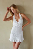 Fleur Lace Halter Ruffled Mini Dress