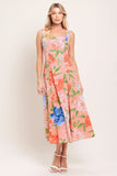 PEACH PETAL FLORAL MIDI DRESS