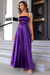 Purple Spaghetti Straps A line Satin Prom Dress