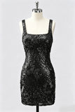Burgundy Square Neck Bodycon Sequin Homecoming Dress