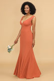 Sunset Mermaid V neck Bridesmaid Dress With Ruffles