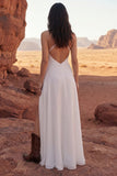Halter Ivory A Line Ruffled Long Wedding Dress with Slit