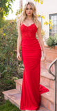 Rylie Gown Red Stretch Fitted Dress With Lace Bodice