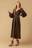 ROMANTIC LOVE BROWN LONG SLEEVE MIDI DRESS FINAL SALE