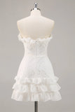 White Tiered A Line Strapless Lace Graduation Dress