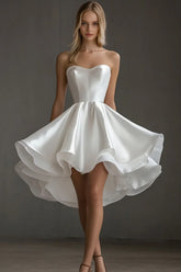 Strapless A Line Satin White Short Graduation Dress