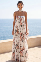 Floral Ivory A Line Sweetheart Wedding Guest Dress with Scarf