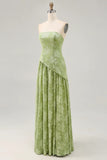Sage Green A Line Strapless Long Wedding Guest Dress