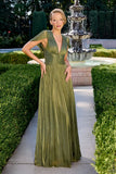 Astrid Gown Draped Cap Sleeve Shimmer Chiffon Dress