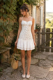 White Warm Rose Print Cotton Ruffled Mini Dress