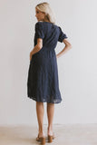 Cecy Embroidered Midi Dress in Navy FINAL SALE
