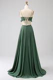Eucalyptus A Line Spaghetti Straps Backless Chiffon Long Bridesmaid Dress