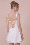 Simple White Square Neck Mini Graduation Dress