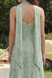 Floral Dusty Sage A Line Spring Wedding Guest Dress with Sash