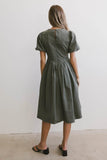 Eliana Pleated Midi Dress in Sage FINAL SALE