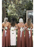 Simple Criss Cross Straps Back Dusty Rose Bridesmaid Dress