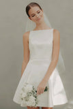 Simple A Line White Satin Courthouse Wedding Dress
