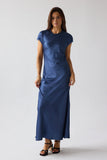 Hanna Satin Maxi Dress in Blue FINAL SALE