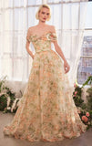 A1466 FLORAL PRINTED OFF THE SHOULDER A LINE DRESS Andrea Leo