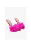 Hot Pink Feathers Pointed Toe Stiletto Sandals